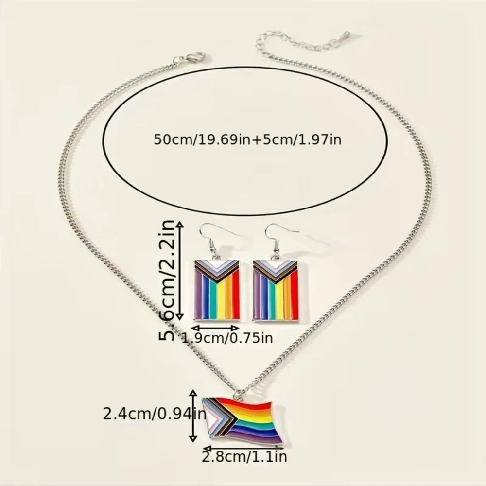 NEW! Rainbow Color Flag Shape Earrings & Necklace Set Pride Day - Picture 5 of 5